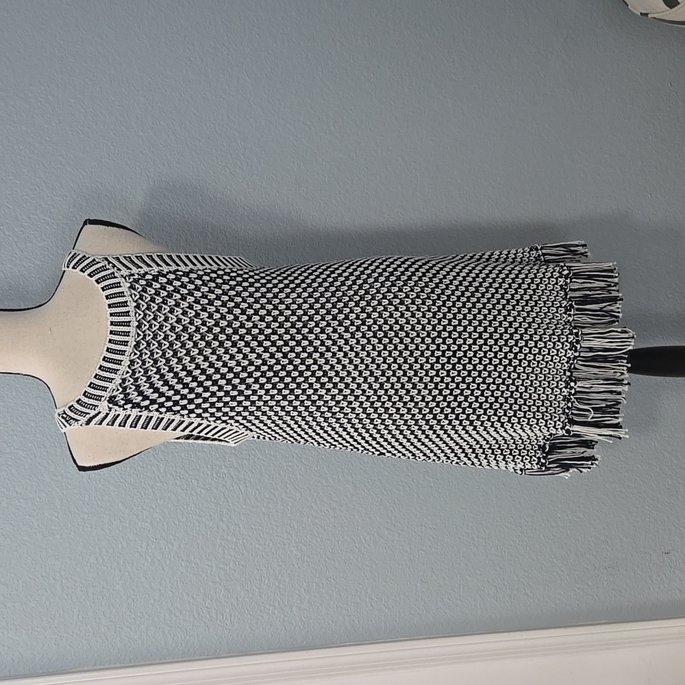 SOFT SURROUNDINGS Bambado Fringe Halter Tank Top Navy White Knit LARGE MiniDress - Picture 8 of 13